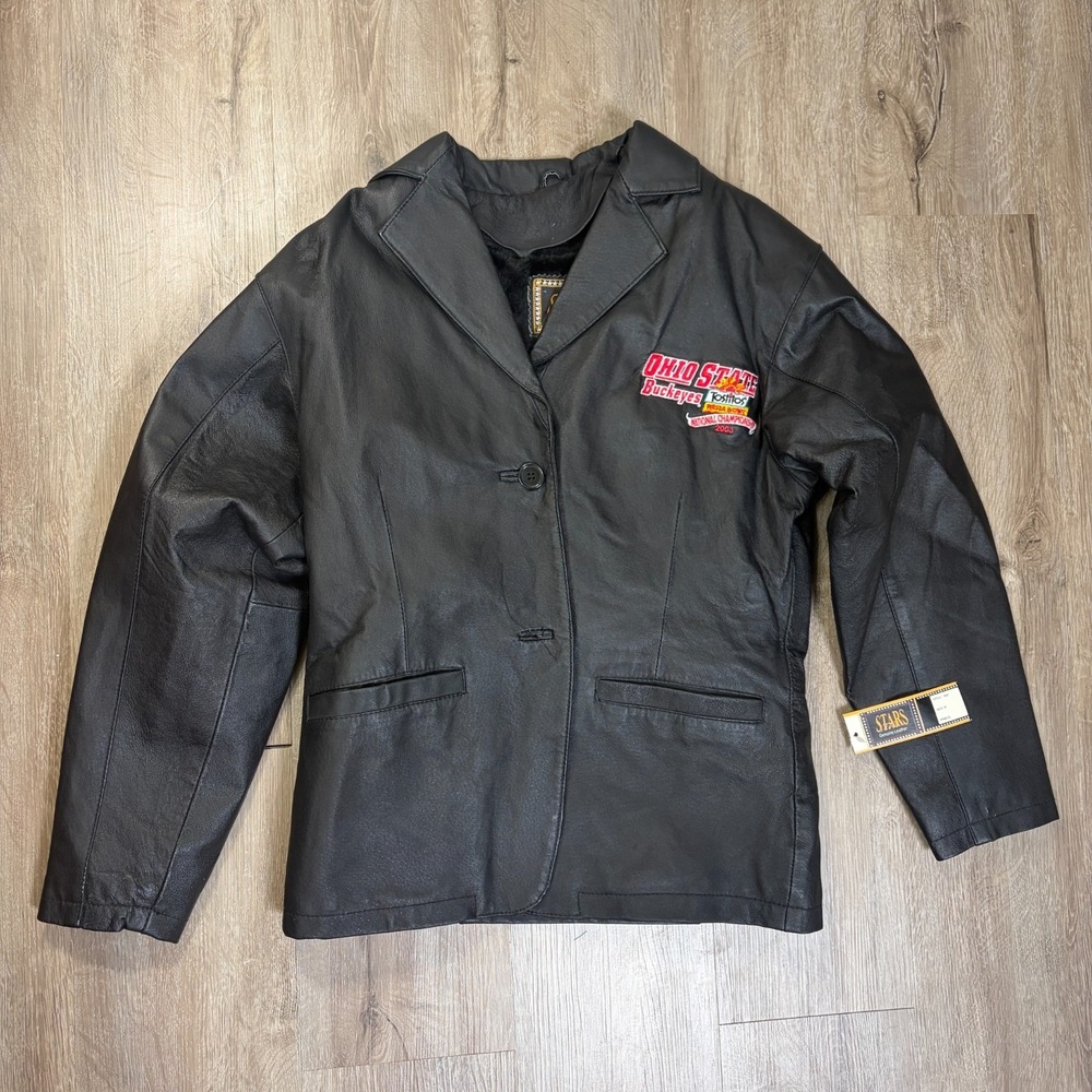 VTG Ohio State Buckeyes 2003 National Champions Leather Jacket Black Medium
